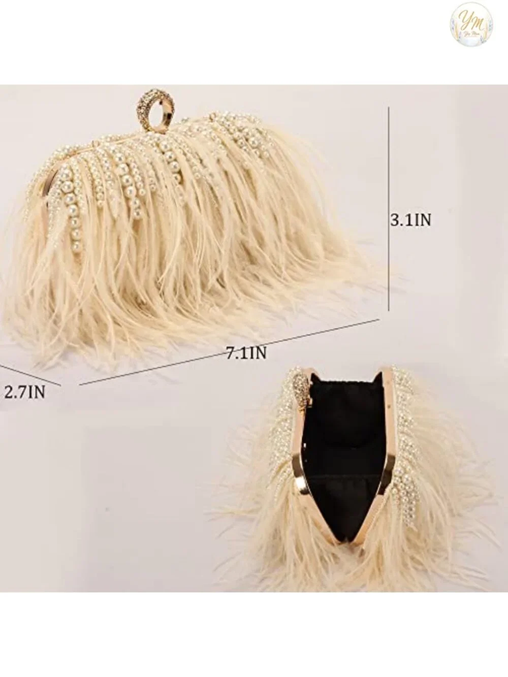Women's Real Ostrich Feather Evening Bag Clutch Vintage Banquet Purse Chain